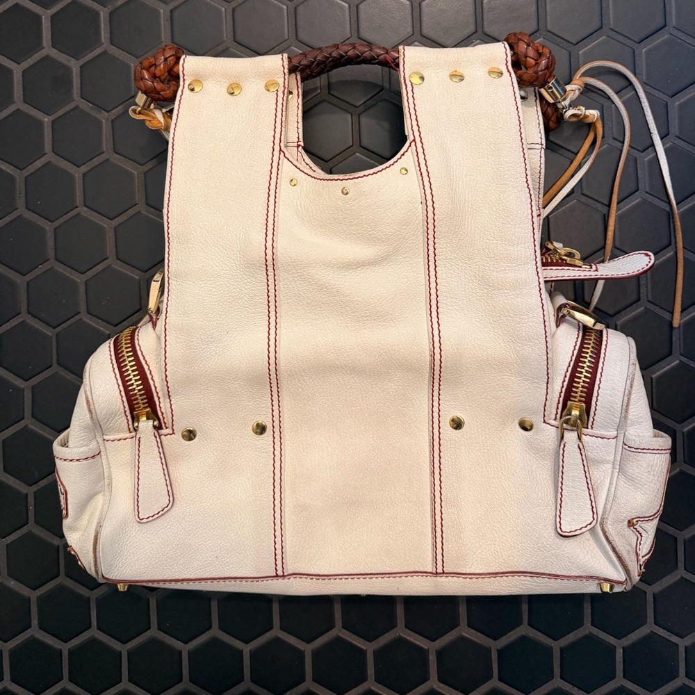 Corti Moltedo Priscilla Medium Cream Leather with Braided Leather top handles